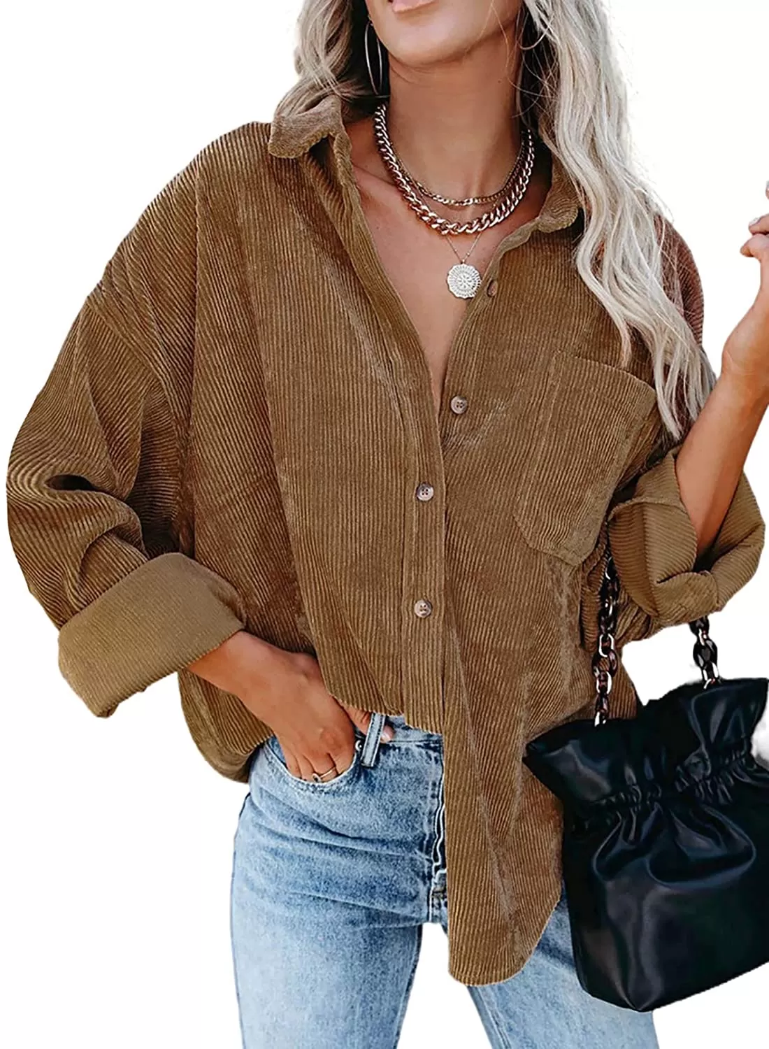 Haute Edition Women's Slouchy Oversized Corduroy Shirt Jacket 